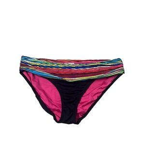 Anne Cole Black Multi-Stripe Foldover Hipster Bikini Bottom
